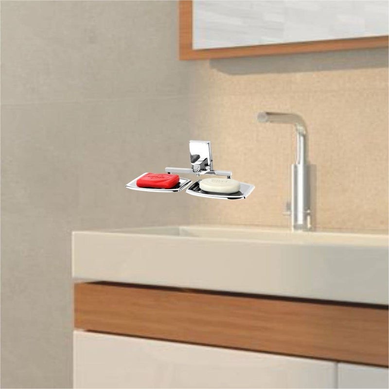GRIVAN SS 304 Square Shape Wall Mounted Stainless Steel Double Soap Holder, Soap Stands, Soap Case, Soap Dish, Soap Tray for Bathroom Rust Free Chromed Finished - Image 5