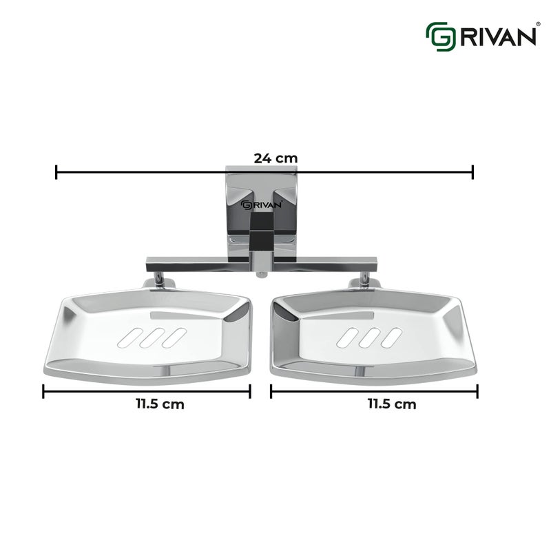 GRIVAN SS 304 Square Shape Wall Mounted Stainless Steel Double Soap Holder, Soap Stands, Soap Case, Soap Dish, Soap Tray for Bathroom Rust Free Chromed Finished - Image 3