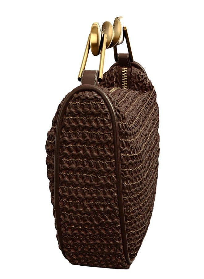 JYG Handmade Straw Crossbody Bags for Women Small Summer Satchel Purse Fashion Woven Shoulder Handbags with 2 Straps, Coffee, Fashion - Image 5