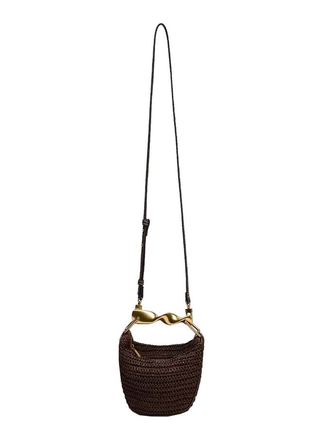 JYG Handmade Straw Crossbody Bags for Women Small Summer Satchel Purse Fashion Woven Shoulder Handbags with 2 Straps, Coffee, Fashion - Image 3