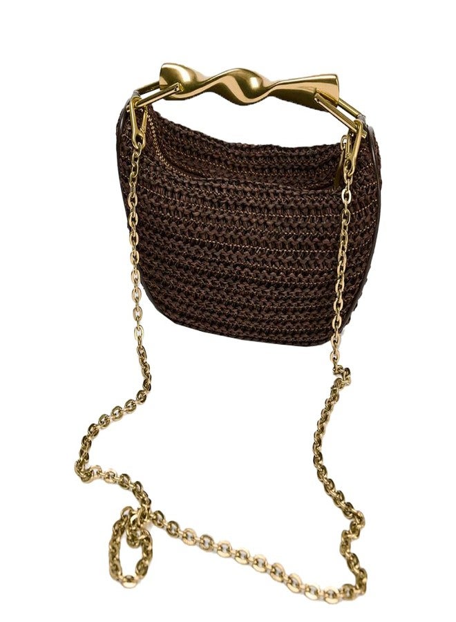 JYG Handmade Straw Crossbody Bags for Women Small Summer Satchel Purse Fashion Woven Shoulder Handbags with 2 Straps, Coffee, Fashion - Image 4