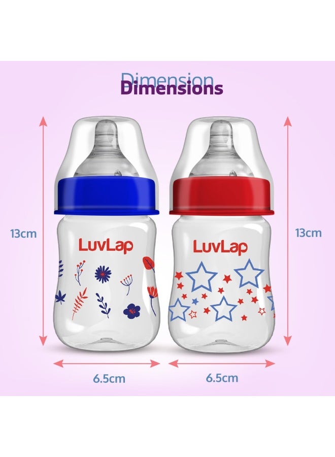 لوفلاب زجاجة رضاعة للأطفال من LuvLap، مضادة للمغص، ذات عنق عريض وتدفق طبيعي (Natura Flo)، سعة 150 مل (عبوة من قطعتين)، مناسبة للمواليد الجدد والرضع والأطفال الصغار حتى عمر 3 سنوات، تصميم "النجوم"، خالية من مادة BPA. - Image 4