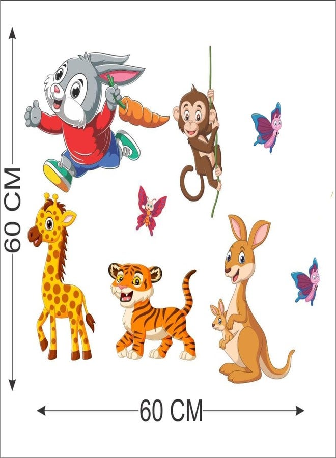 DREAM DECALS 'Cartoon Animated Lion Elephant and 3D Butterflies Wall Sticker for Kids for Living Bed, (Vinyl Size 60x60 cm) - Image 3