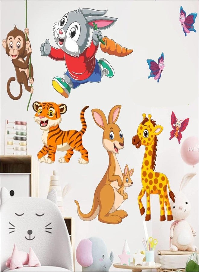 DREAM DECALS 'Cartoon Animated Lion Elephant and 3D Butterflies Wall Sticker for Kids for Living Bed, (Vinyl Size 60x60 cm) - Image 2
