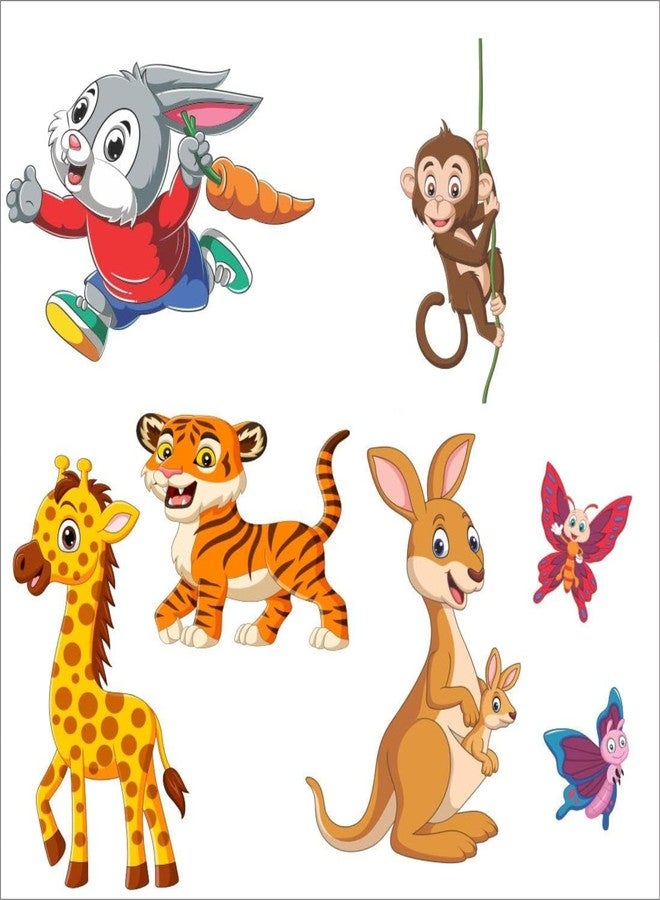 DREAM DECALS 'Cartoon Animated Lion Elephant and 3D Butterflies Wall Sticker for Kids for Living Bed, (Vinyl Size 60x60 cm) - Image 1