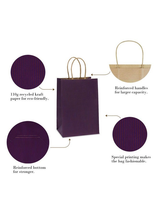 أكياس هدايا BagDream مقاس 5.25 × 3 × 8 بوصات، 100 قطعة من أكياس الورق الصغيرة الأرجوانية بمقابض، أكياس بضائع التجزئة من ورق الكرافت بكميات كبيرة، أكياس هدايا لحفلات الزفاف وأعياد الميلاد - Image 3