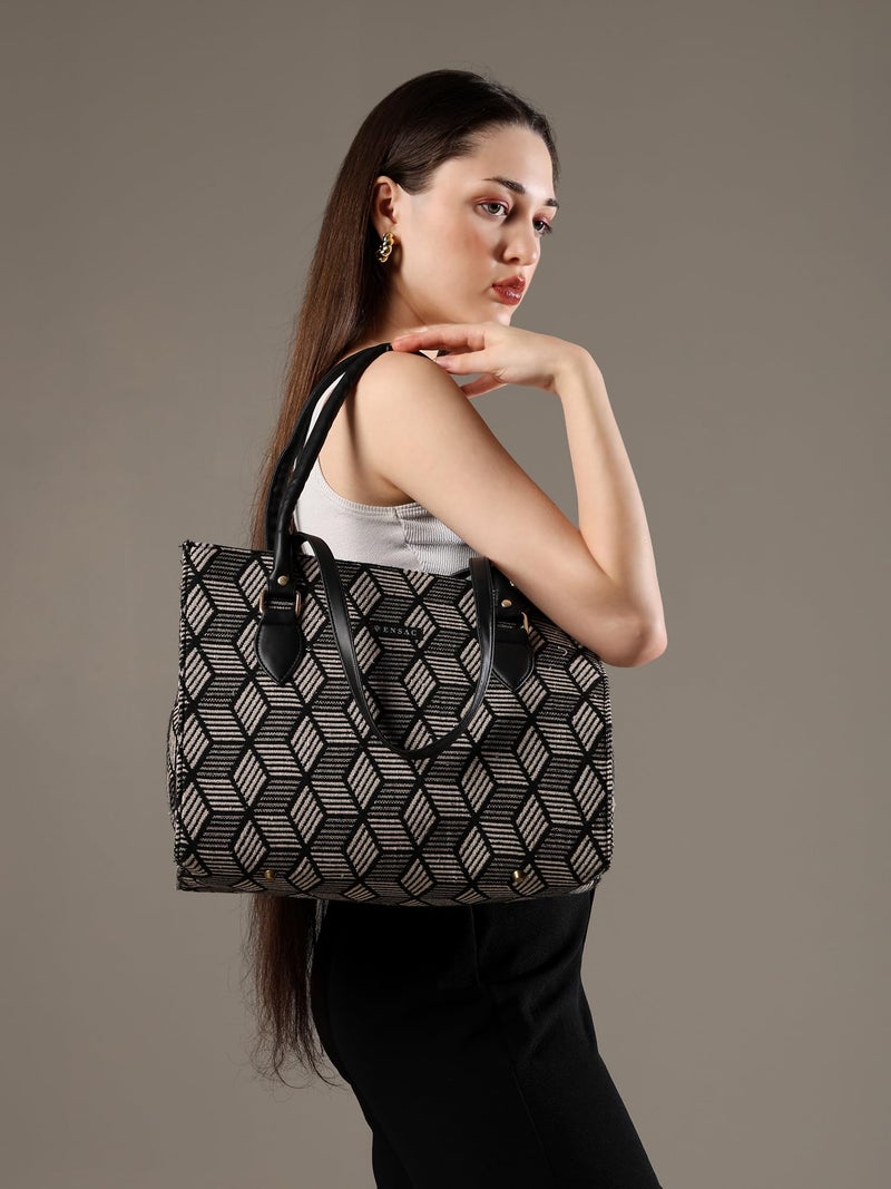 ENSAC Premium Cotton Jute Tote Bag for Women, Stylish Handbag for women with Zip Closure | Fit for Office Bag, College, Travel Use | Handcrafted in India - Image 2