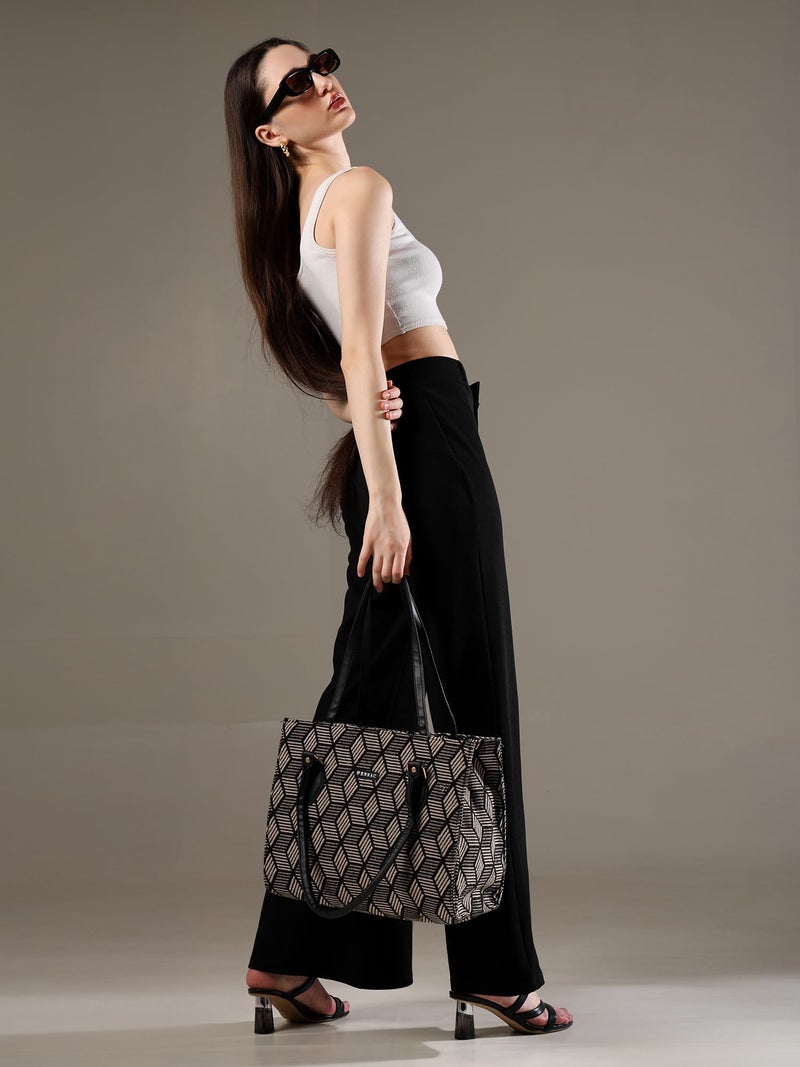 ENSAC Premium Cotton Jute Tote Bag for Women, Stylish Handbag for women with Zip Closure | Fit for Office Bag, College, Travel Use | Handcrafted in India - Image 4
