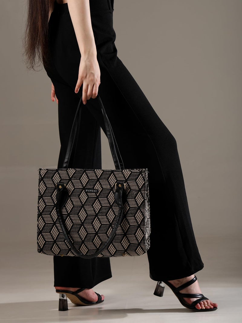 ENSAC Premium Cotton Jute Tote Bag for Women, Stylish Handbag for women with Zip Closure | Fit for Office Bag, College, Travel Use | Handcrafted in India - Image 5