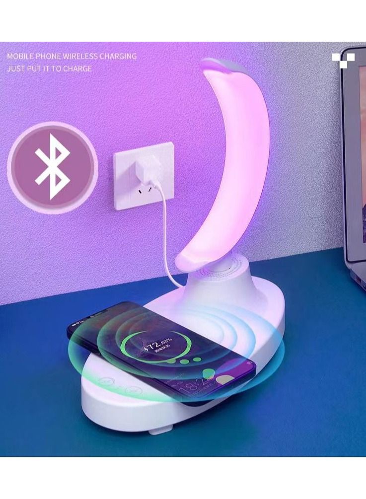 Modern Moon Led Table Lamp For Bedroom Wireless Charging Cell Phone Bluetooth Speaker  - Image 1