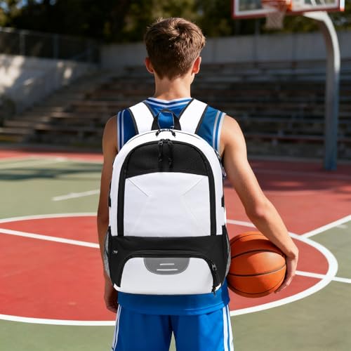 RTRYALN Basketball Backpack Large Sports Equipment Bag with Ball Holder Shoe Compartment for Basketball white - Image 3