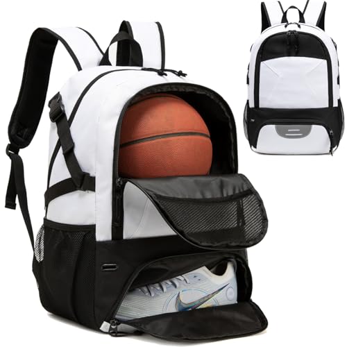RTRYALN Basketball Backpack Large Sports Equipment Bag with Ball Holder Shoe Compartment for Basketball white - Image 1