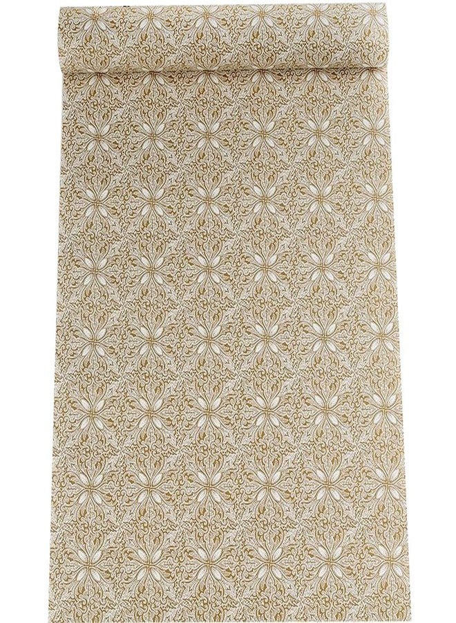 Waddllcor Self Adhesive Vintage Gold Floral Wallpaper Shelf Liner Dresser Drawers Cabinet Sticker 17.7 x 196 Inches - Image 2