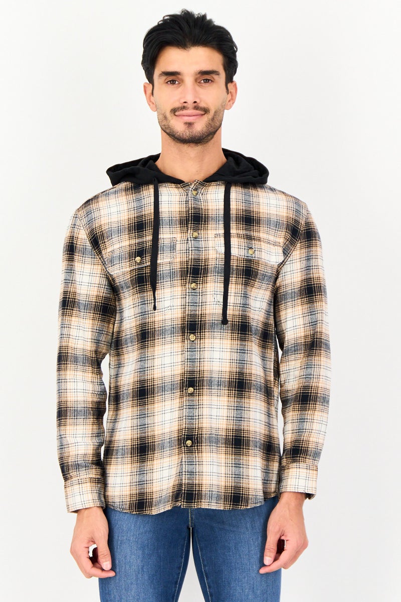 Celio Men regular Fit Plaid Hooded Long Sleeve Shirt, Multicolor - Image 1