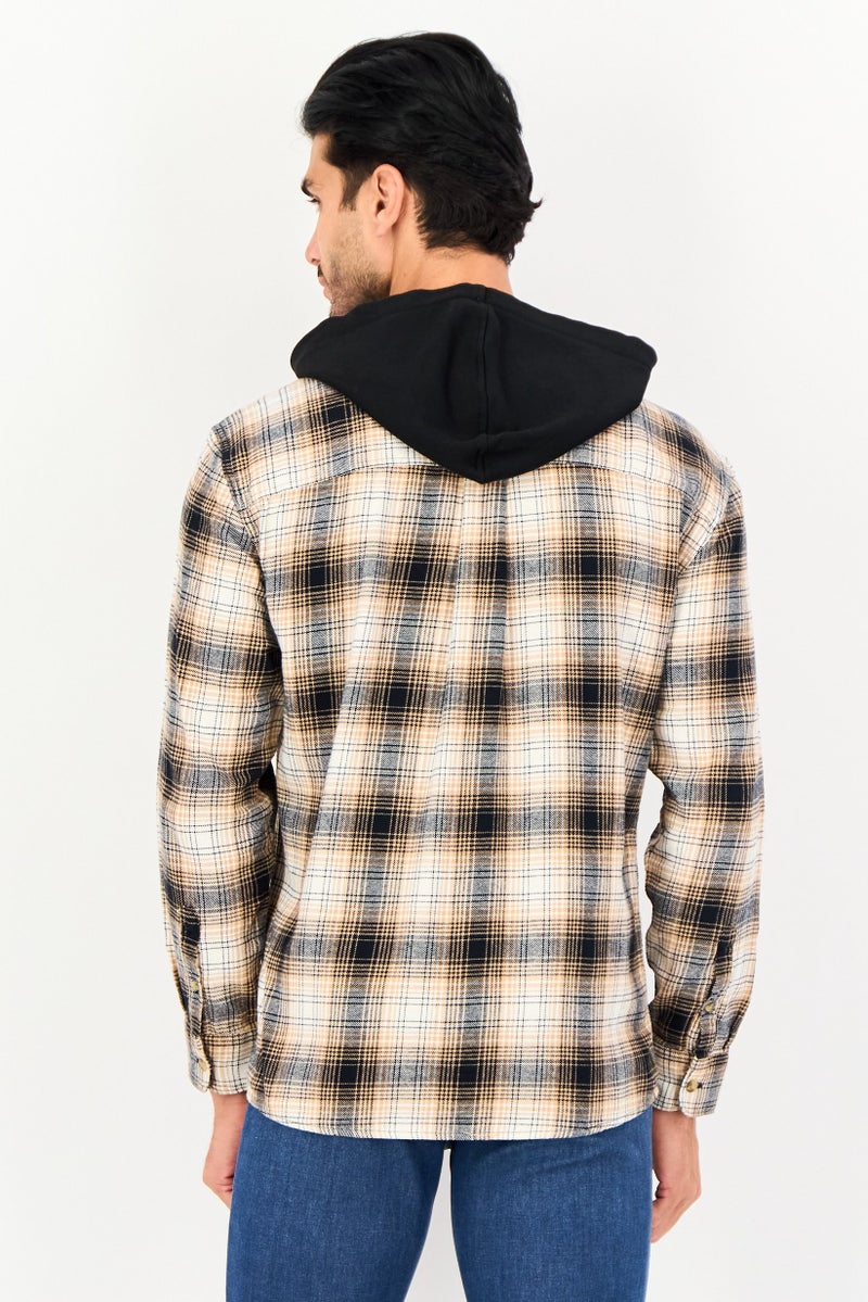 Celio Men regular Fit Plaid Hooded Long Sleeve Shirt, Multicolor - Image 3