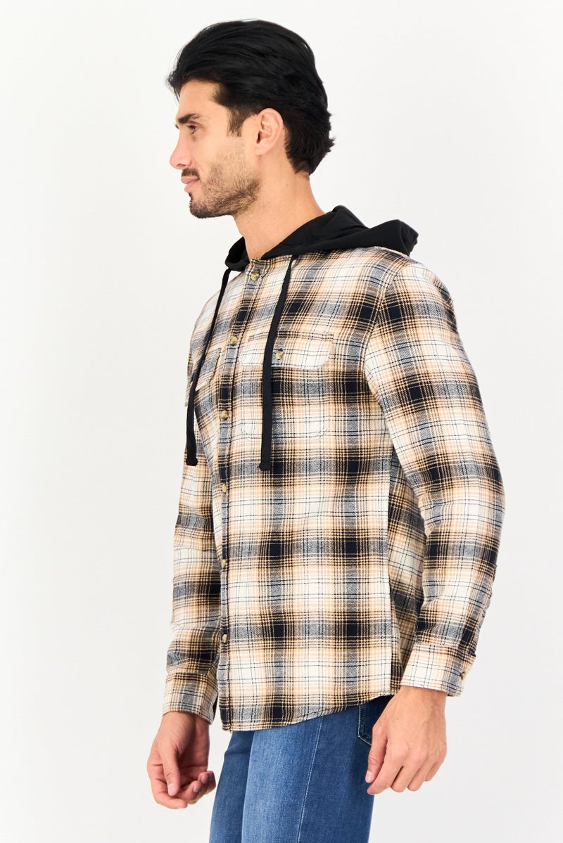 Celio Men regular Fit Plaid Hooded Long Sleeve Shirt, Multicolor - Image 4