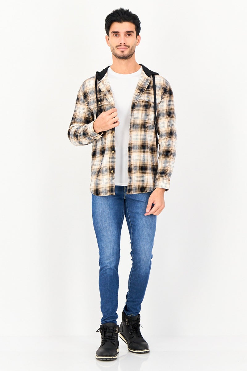 Celio Men regular Fit Plaid Hooded Long Sleeve Shirt, Multicolor - Image 2