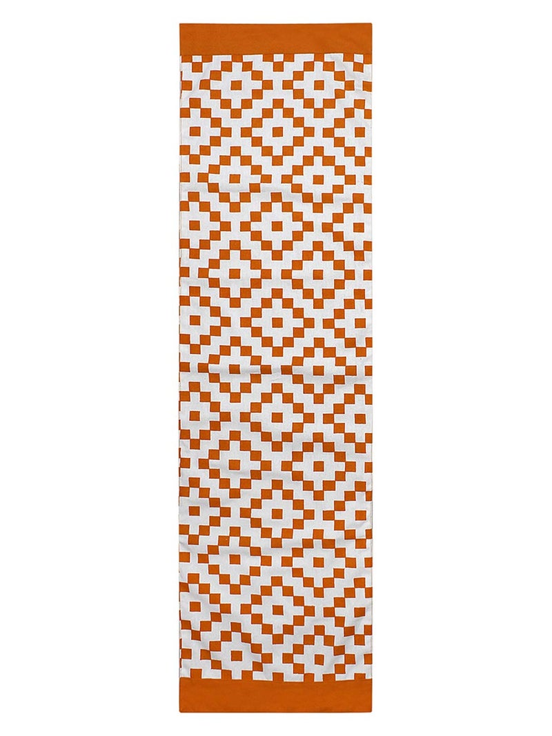 Dekor World Fun with Checks Printed Orange Table Runner (33x120cm) (Pack of 1)-4 Seater Dinning & Center Table (4 Seater (33x120cm), Orange) - Image 3