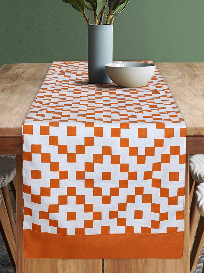 Dekor World Fun with Checks Printed Orange Table Runner (33x120cm) (Pack of 1)-4 Seater Dinning & Center Table (4 Seater (33x120cm), Orange) - Image 1