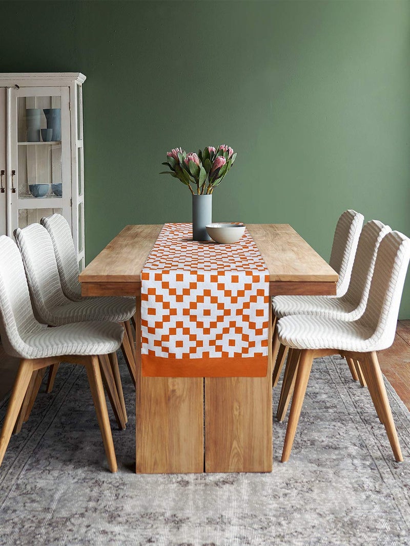Dekor World Fun with Checks Printed Orange Table Runner (33x120cm) (Pack of 1)-4 Seater Dinning & Center Table (4 Seater (33x120cm), Orange) - Image 2