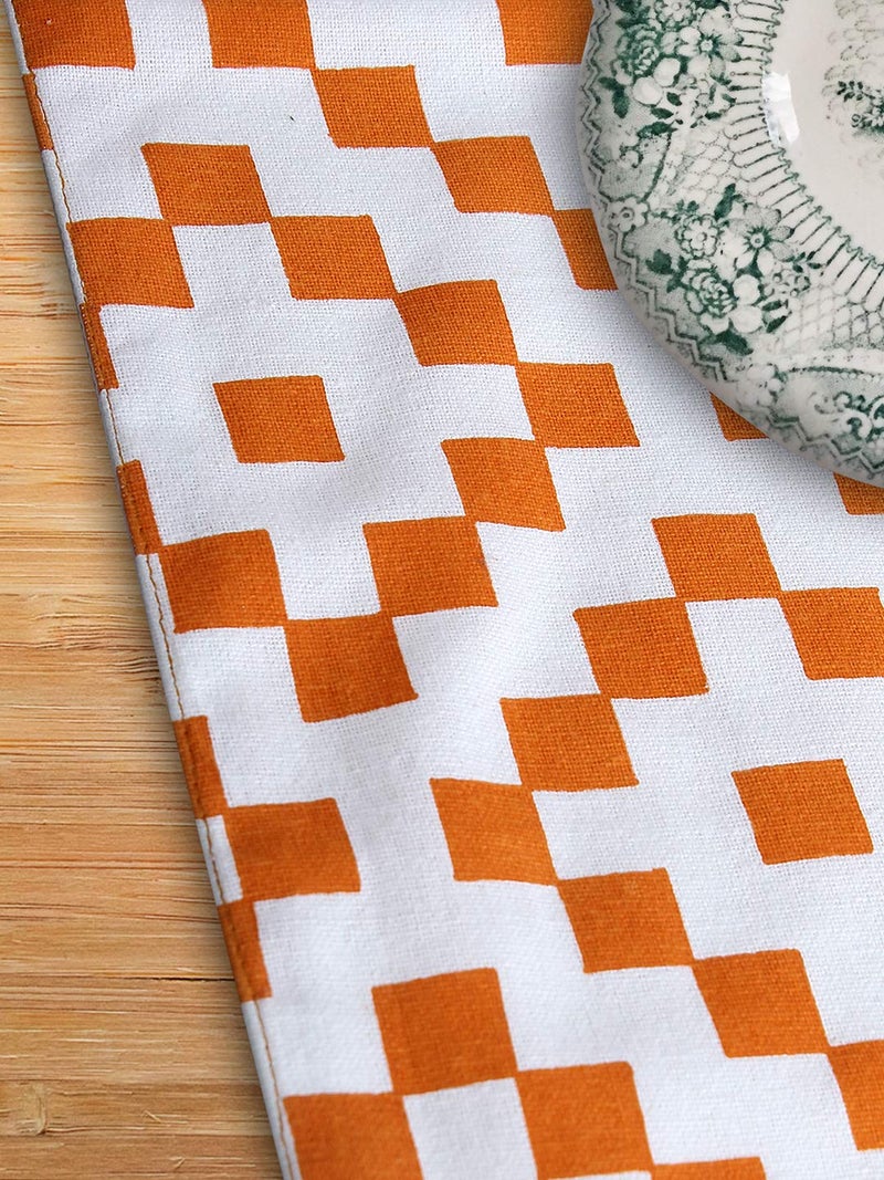 Dekor World Fun with Checks Printed Orange Table Runner (33x120cm) (Pack of 1)-4 Seater Dinning & Center Table (4 Seater (33x120cm), Orange) - Image 5