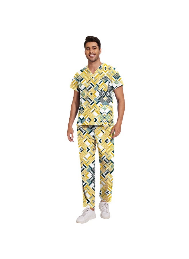 NIBEMINENT Scrub Set Men Casual Short-sleeved Pet Nurse Work Clothes Cartoon Print V-neck Dentist Work Uniform Practical Pocket - Image 1