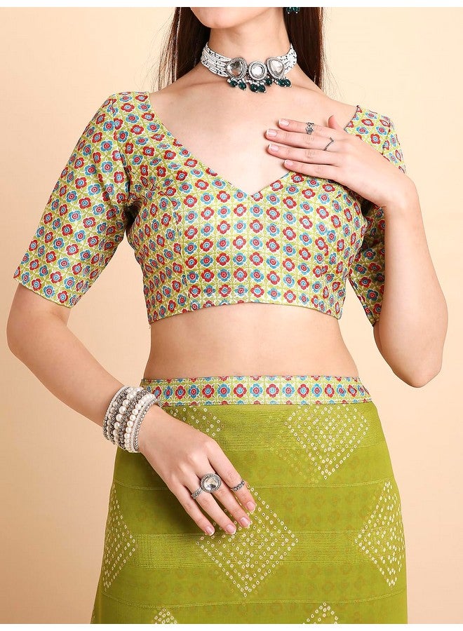 RATAN Women's Chiffon Bandhani Printed Saree with Unstitched Blouse Piece (FARW-BP-21919_Green) - Image 5