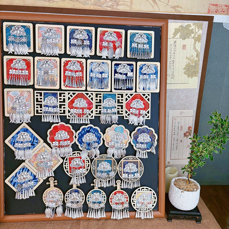 Guizhou Miao Silver Fridge Magnet - Ethnic Handmade Decoration with Songjin & Tie-Dye - Image 1