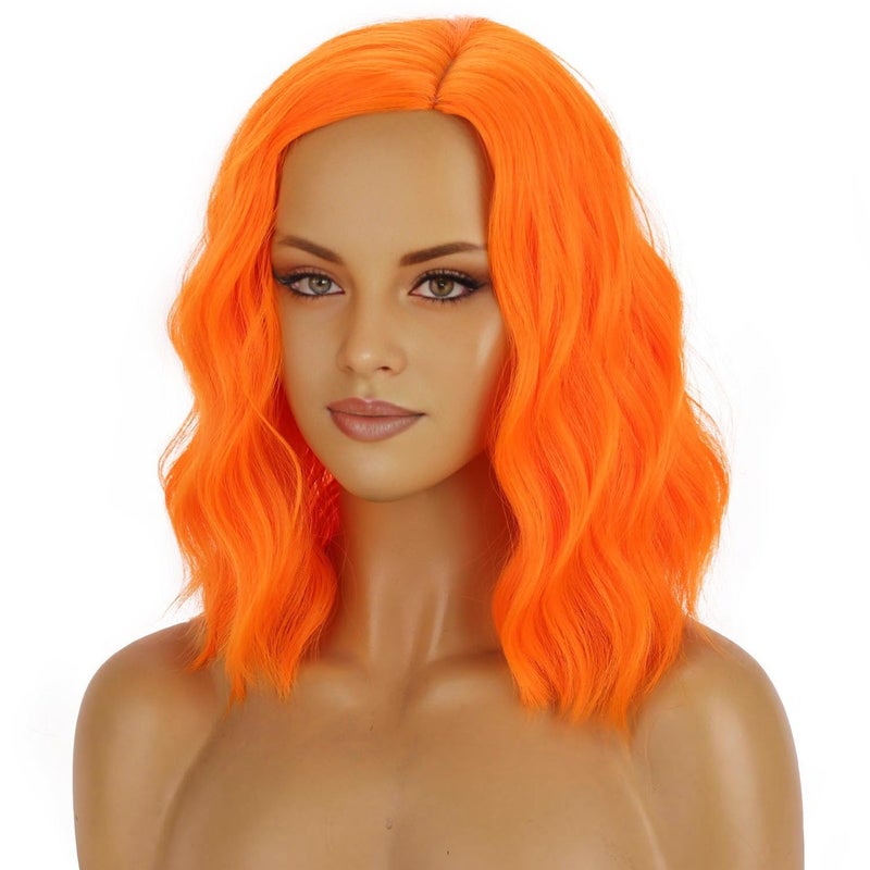 BERON Bright Orange Wig for Women Short Curly Orange Wigs for Women Daily Party Hairnet Include - Image 1