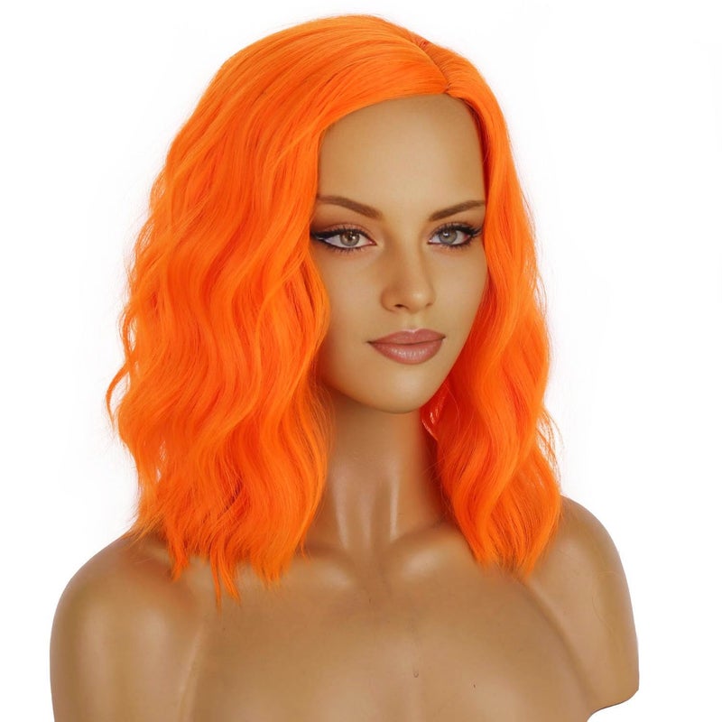BERON Bright Orange Wig for Women Short Curly Orange Wigs for Women Daily Party Hairnet Include - Image 3