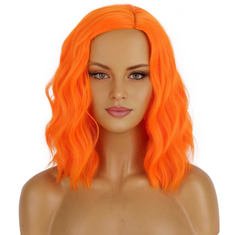 BERON Bright Orange Wig for Women Short Curly Orange Wigs for Women Daily Party Hairnet Include - Image 2