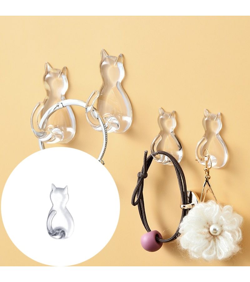 2 Pcs Transparent Cat Tail Wall Hooks No Drill Adhesive For Home Bathroom Storage - Image 1