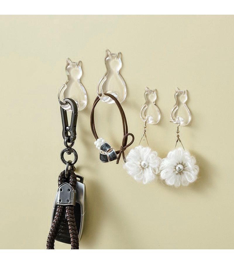 2 Pcs Transparent Cat Tail Wall Hooks No Drill Adhesive For Home Bathroom Storage - Image 2