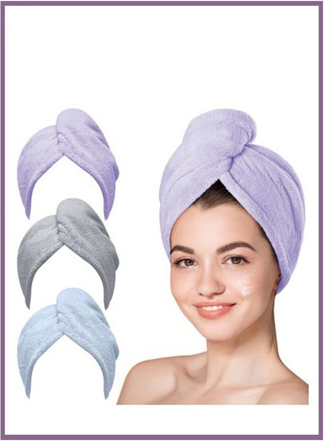 3-Pack Microfiber Hair Towels for Wet Hair – Super Absorbent, Quick-Dry, Lightweight Turban Wrap (Purple, Blue, Grey) - Image 1