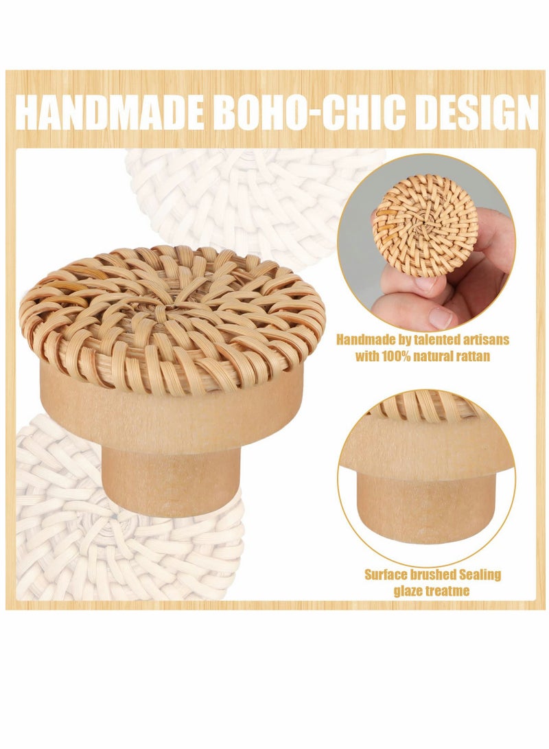 SYOSI Wooden Drawer Knobs, Rattan Dresser Knobs Round Handmade Wicker Woven and Screws for Boho Furniture Knobs Cabinets Dresser Handles Hardware Pulls Cabinet Knobs Wood Color - Image 2