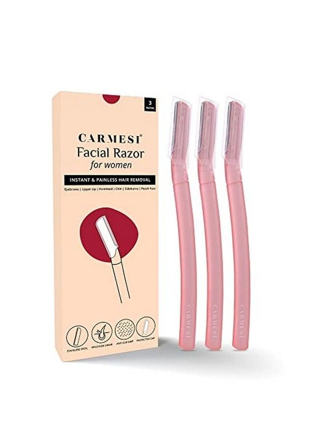 CARMESI Reusable Face Razor For Women Facial Hair 3 Razors ; Instant & Painless Hair Removal ; For Eyebrows Upper Lip Forehead Peach Fuzz Chin And Sideburns ; Dermaplaning Tool  - Image 1