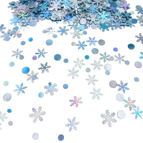 BharatBazaar 1400 PCS Confetti, Christmas Decorations, Snowflake Sequins for Party Decorations, Snowflakes Confetti Christmas and Birthday Celebration Supplies, Random Color PVC Glitter for Craft and Home Decor - Image 1