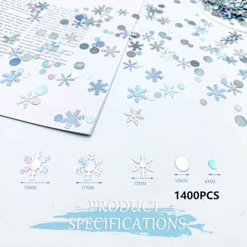 BharatBazaar 1400 PCS Confetti, Christmas Decorations, Snowflake Sequins for Party Decorations, Snowflakes Confetti Christmas and Birthday Celebration Supplies, Random Color PVC Glitter for Craft and Home Decor - Image 2