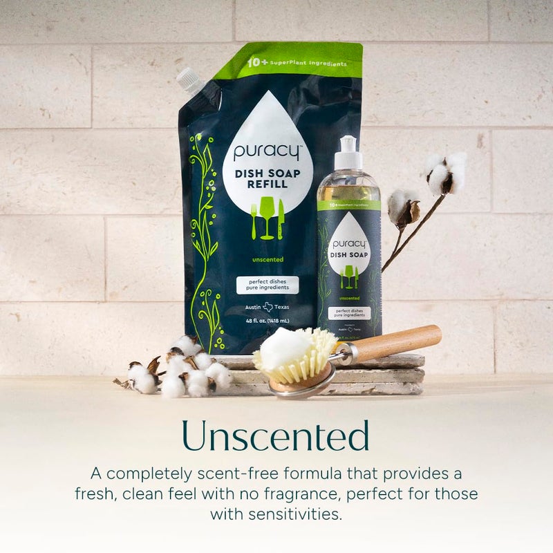 Puracy Natural Dish Soap Packs- Unscented Skin-Softening Plant-Based Dishwashing Soap, Non-Toxic Dish Soap, Fragance Free Organic Liquid Dishwashing Detergent Soap (Unscented, 16 fl oz, 3 Pack) - Image 4