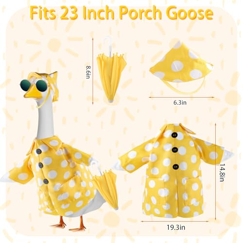 TAZKZZY Porch Goose Outfits Summer with Sunglasses & Umbrella, Polka Dots Goose Outfits for 23" Cement Plastic Goose Statue Clothes, Garden Lawn Goose Decor and Duck Costume for Yard Statues - Image 3