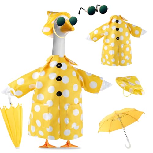 TAZKZZY Porch Goose Outfits Summer with Sunglasses & Umbrella, Polka Dots Goose Outfits for 23" Cement Plastic Goose Statue Clothes, Garden Lawn Goose Decor and Duck Costume for Yard Statues - Image 1