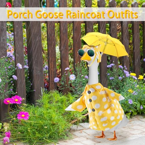 TAZKZZY Porch Goose Outfits Summer with Sunglasses & Umbrella, Polka Dots Goose Outfits for 23" Cement Plastic Goose Statue Clothes, Garden Lawn Goose Decor and Duck Costume for Yard Statues - Image 2