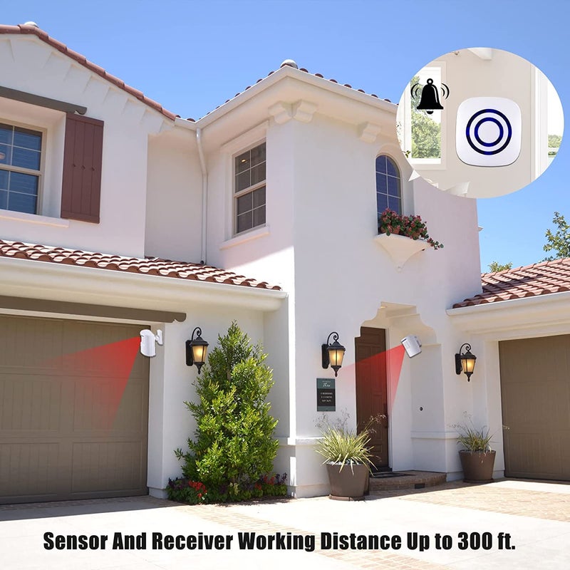 BESTOONE Motion Sensor Alarm, Long Range Wireless Driveway Alarm, Indoor Home Security System Electric Doorbells, 4 Motion Detector and 2 Alarm, 38 Chime Tunes, LED Indicator - Image 5