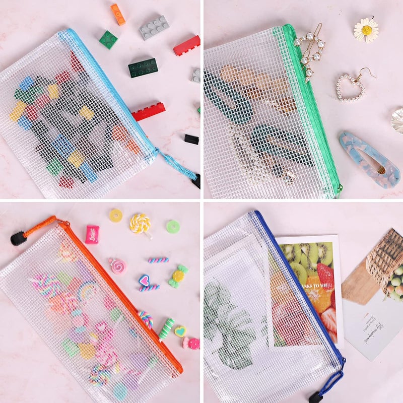 EOOUT 30pcs Mesh Zipper Pouch Bags, 8 Sizes Plastic Bags, 8 Colors Waterproof Pouches with slide fastener for Organization, Multipurpose for Travel, School Supplies, Office and Home Organization - Image 5