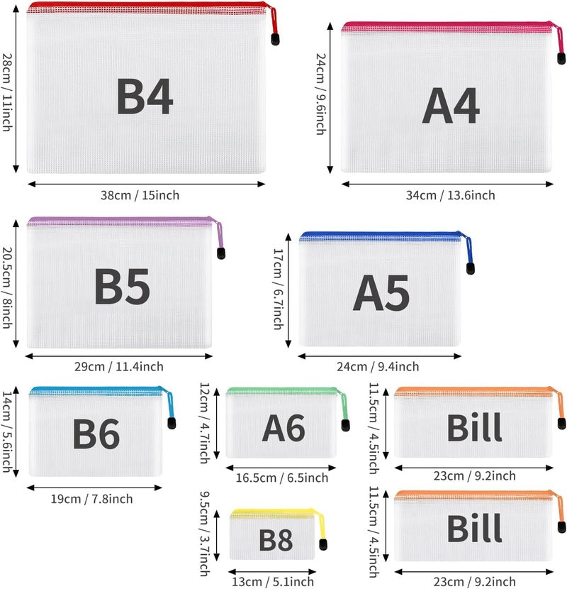 EOOUT 30pcs Mesh Zipper Pouch Bags, 8 Sizes Plastic Bags, 8 Colors Waterproof Pouches with slide fastener for Organization, Multipurpose for Travel, School Supplies, Office and Home Organization - Image 2