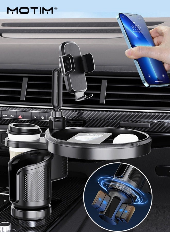 Motim Car Cup Holder Phone Mount, 4-in-1 Adjustable Food Table Tray, Car Cup Holder Expander with 360° Rotatable Phone Holder, Extra Beverage Cup Holder,  Adjustable Cup Holder Base for Stability, Compatible with Most Smart Phones - Image 3