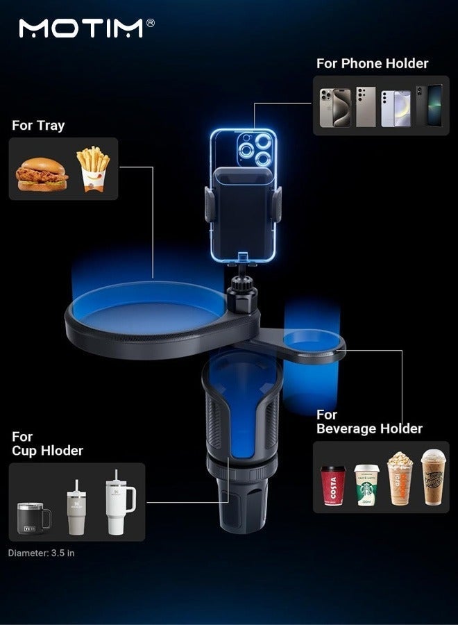 Motim Car Cup Holder Phone Mount, 4-in-1 Adjustable Food Table Tray, Car Cup Holder Expander with 360° Rotatable Phone Holder, Extra Beverage Cup Holder,  Adjustable Cup Holder Base for Stability, Compatible with Most Smart Phones - Image 5