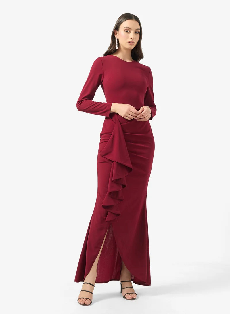 Ginger Boutique Bodycon Waterfall Ruffle Detail Maxi Gown
