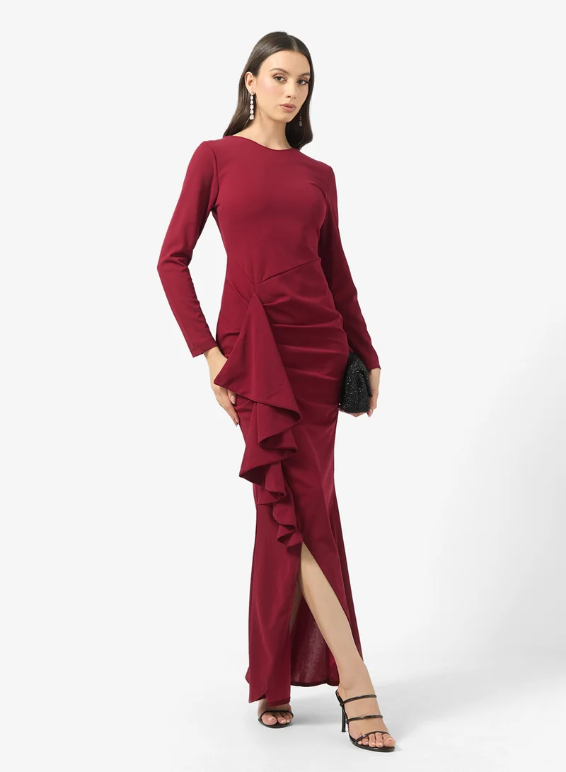 Ginger Boutique Bodycon Waterfall Ruffle Detail Maxi Gown