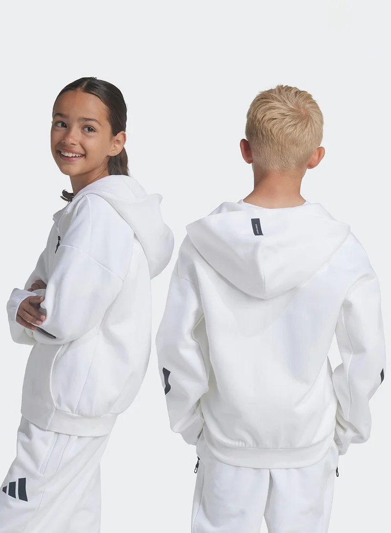 adidas جاكيت تدريب أبيض للأطفال للجنسين